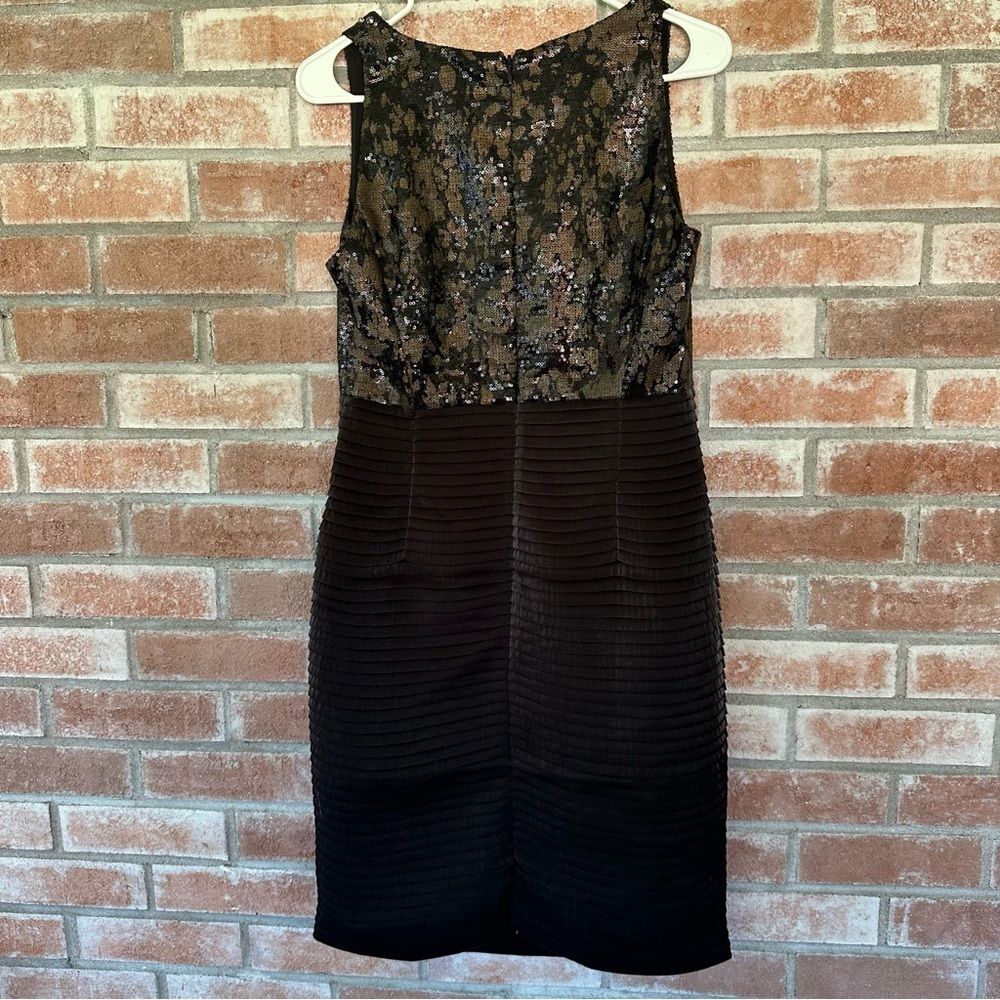 Kay Unger Sequin Beaded Cocktail Sheath Dress Women’s 6 Black Tan - Picture 5 of 9